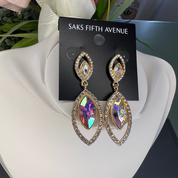 Saks Fifth Avenue Iridescent Double Water Drop Earrings - Picture 3 of 5